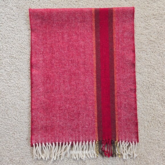NWOT Wool Herringbone Burgundy Scarf with Big Stripe - Picture 10 of 13